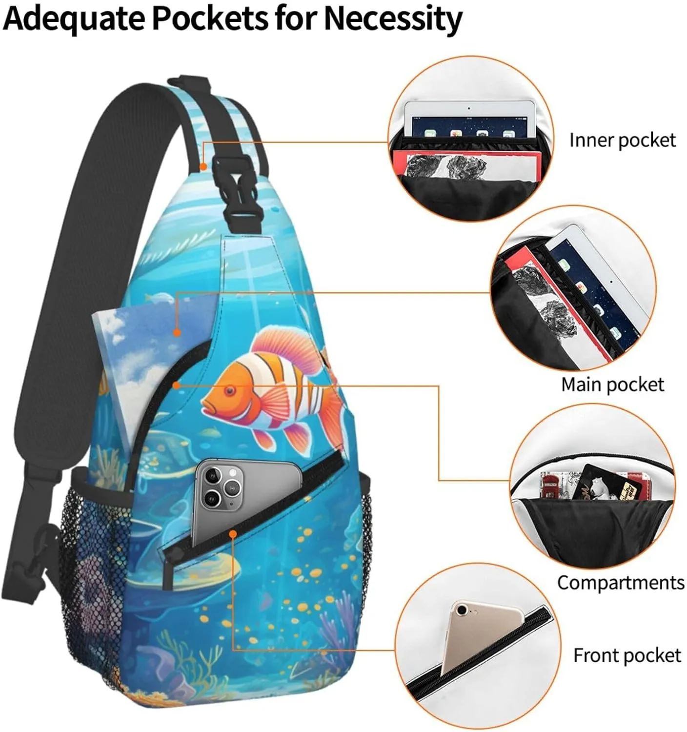 Sea World Carol Fish Sling Bag Crossbody Bag for Men Women, Daypack Chest Backpack Shoulder Bag for Travle Hiking