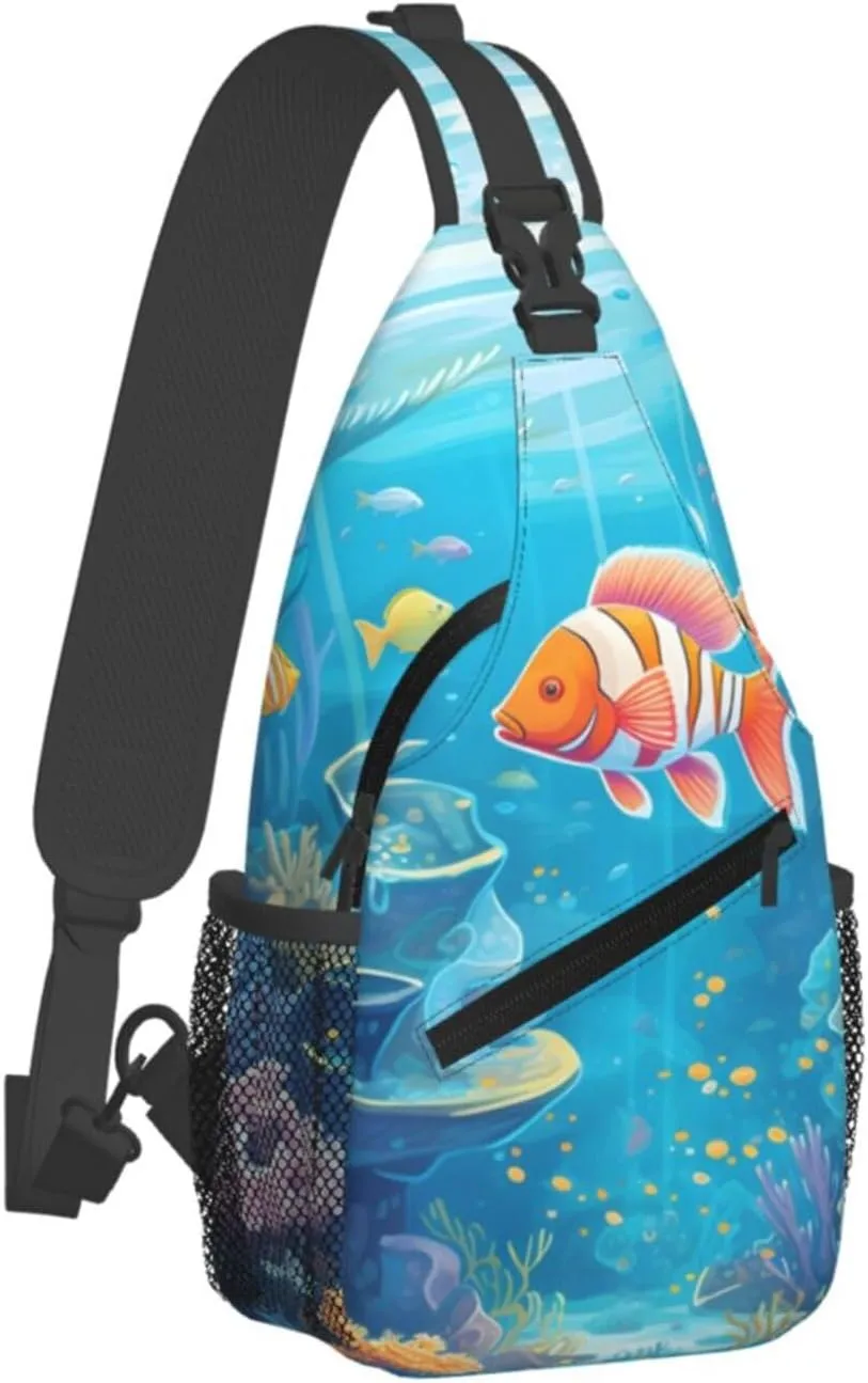 Sea World Carol Fish Sling Bag Crossbody Bag for Men Women, Daypack Chest Backpack Shoulder Bag for Travle Hiking