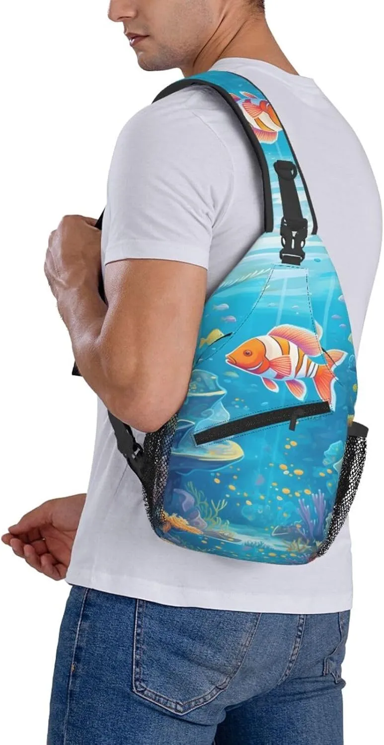 Sea World Carol Fish Sling Bag Crossbody Bag for Men Women, Daypack Chest Backpack Shoulder Bag for Travle Hiking