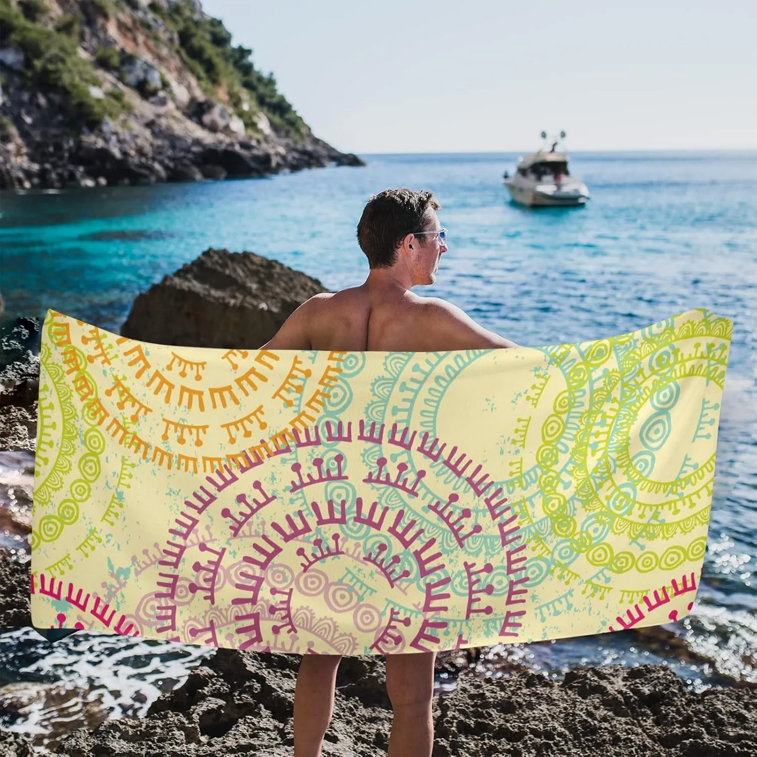 senya Beach Towel Beach Blanket Mat 71”x 31” Bright Ethnic Mandala Pool Towel Portable for Beach Festival Picnic Travel Outdoor Camping