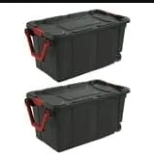 Set of 2 Black 40 Gallon Industrial Tote Plastic Bins with Wheels - Convenient Storage Solution