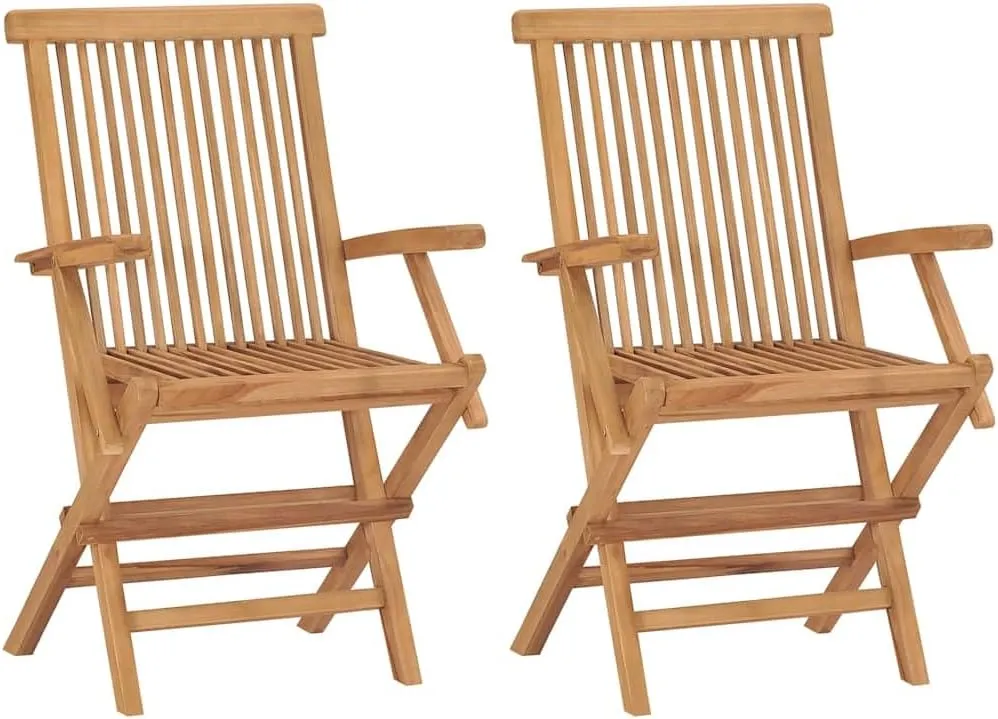 Set of 2 Folding Patio Chairs for Garden & Outdoor Use, Teak Wood Outdoor Furniture with Ergonomic Design, Natural Finish, Lightweight Foldable Chairs for Patio, Terrace, Backyard
