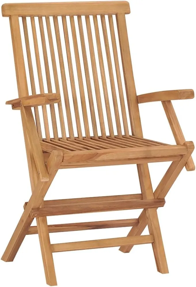 Set of 2 Folding Patio Chairs for Garden & Outdoor Use, Teak Wood Outdoor Furniture with Ergonomic Design, Natural Finish, Lightweight Foldable Chairs for Patio, Terrace, Backyard