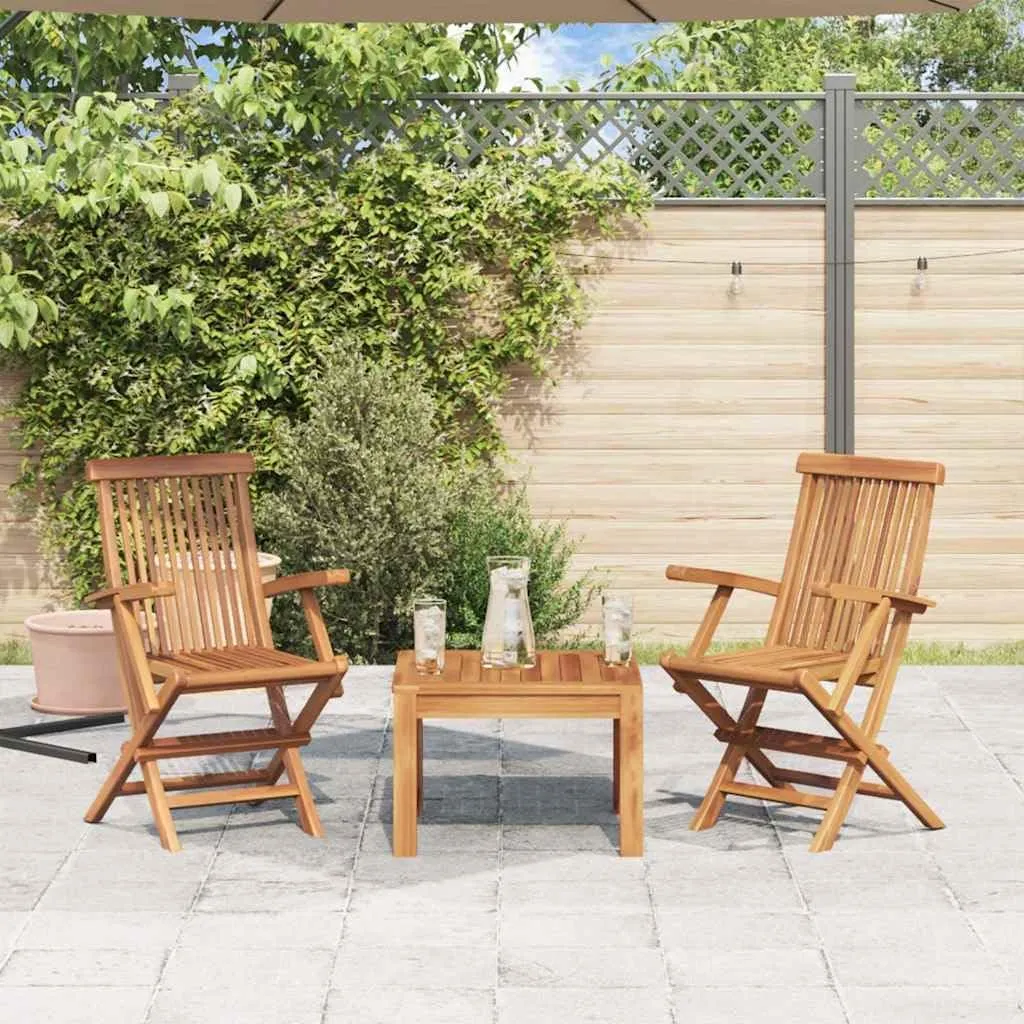 Set of 2 Folding Patio Chairs for Garden & Outdoor Use, Teak Wood Outdoor Furniture with Ergonomic Design, Natural Finish, Lightweight Foldable Chairs for Patio, Terrace, Backyard