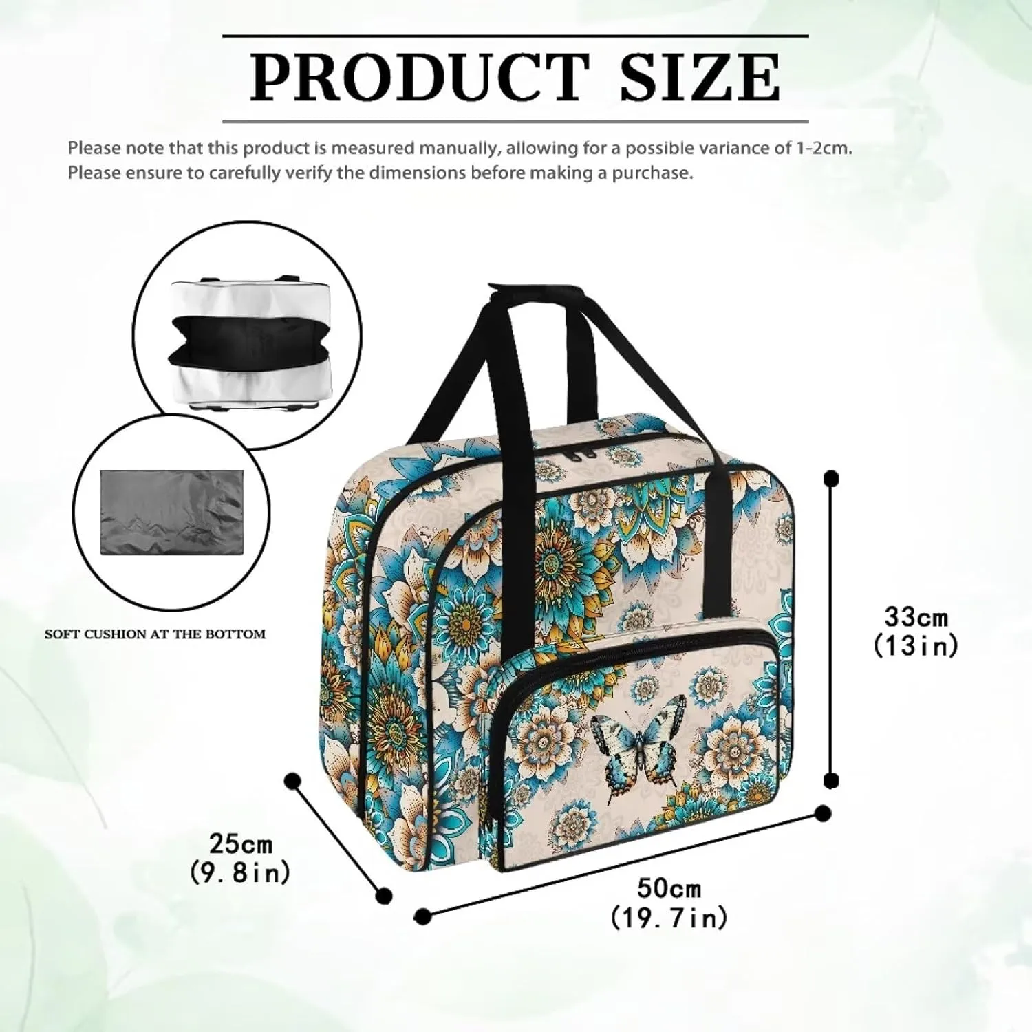 Sewing Machine Carrying Case Large Capacity Sewing Machine Handbag with Front Poket and Comfotable Handle Compatible with Most Sewing Machines, Boho Mandala Floral Butterfly Print