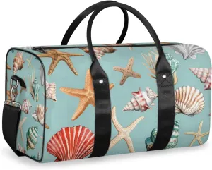 Shell Starfish Travel Duffle Bag for Women Men Gym Duffel Foldable Bag Waterproof Weekender Beach Theme Duffle Tote