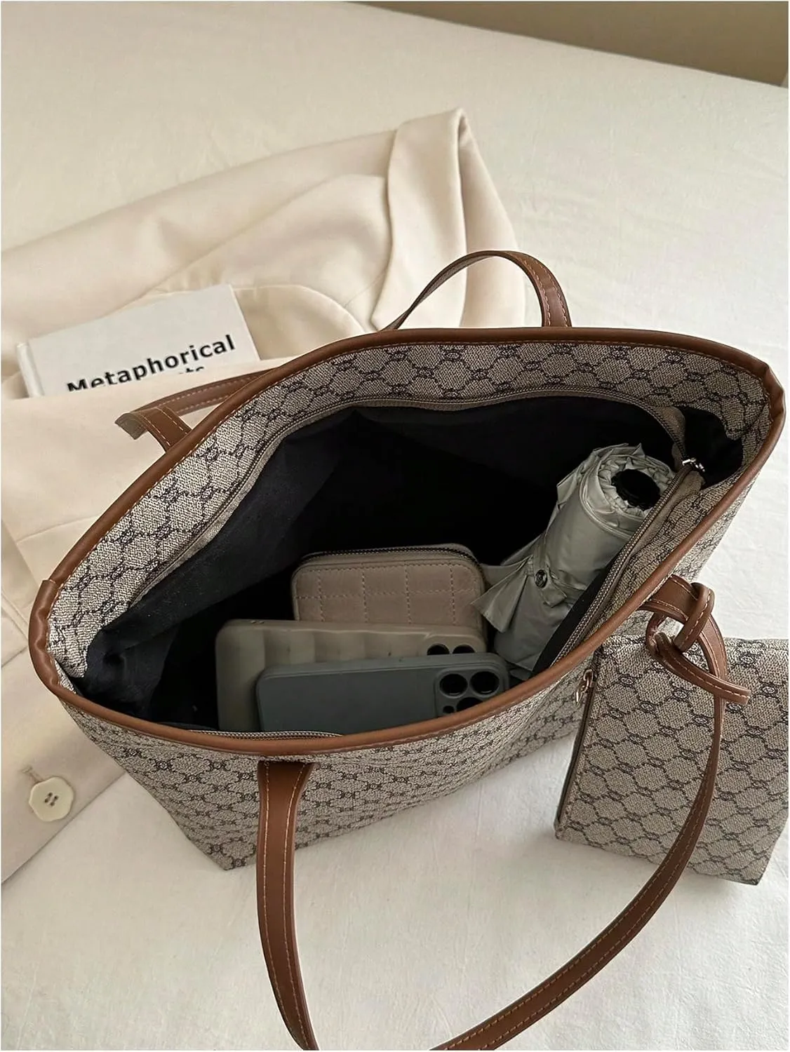 SHENHE Women's Vintage Tote Bag Large Capacity Travel Work Shoulder Bag Handbag with Mini Purse