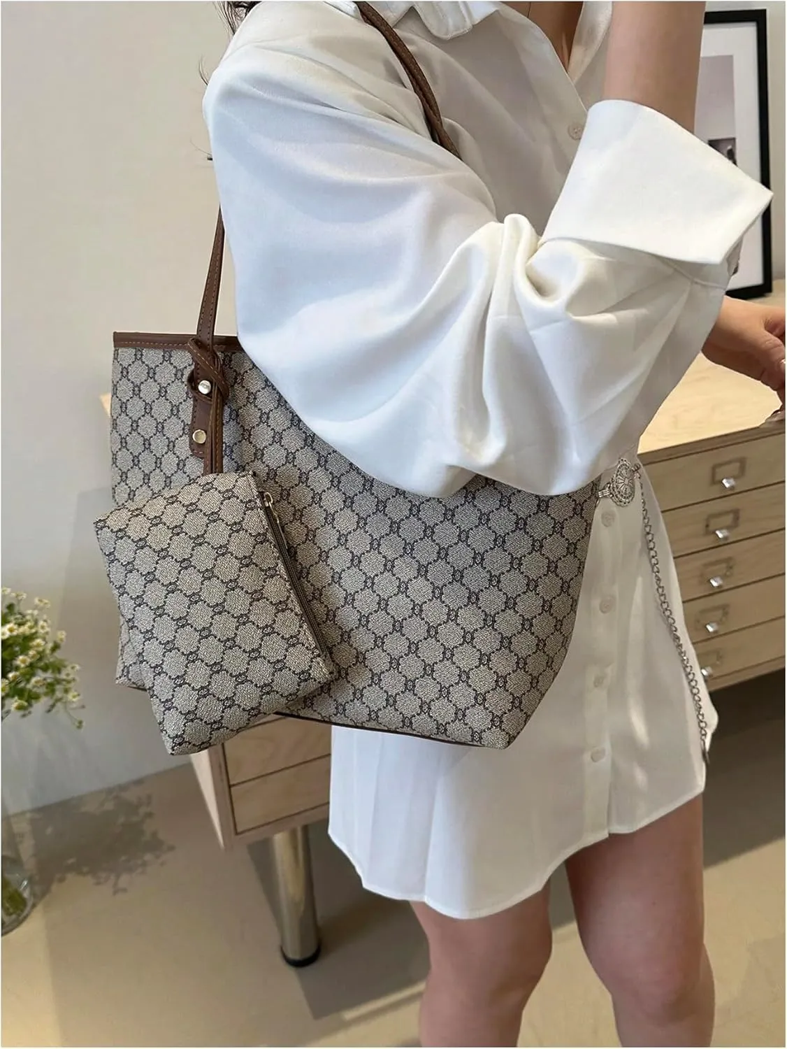 SHENHE Women's Vintage Tote Bag Large Capacity Travel Work Shoulder Bag Handbag with Mini Purse