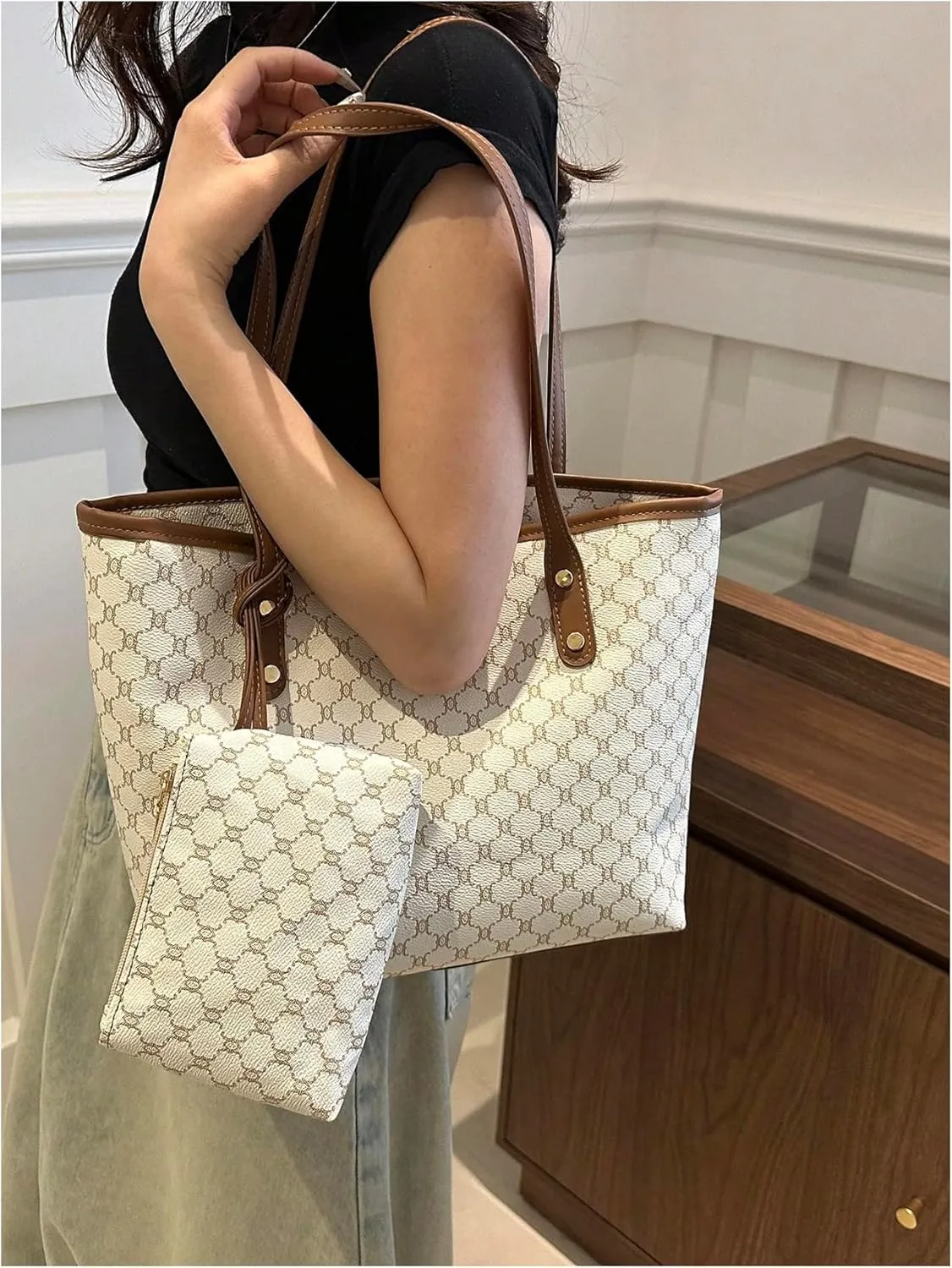 SHENHE Women's Vintage Tote Bag Large Capacity Travel Work Shoulder Bag Handbag with Mini Purse