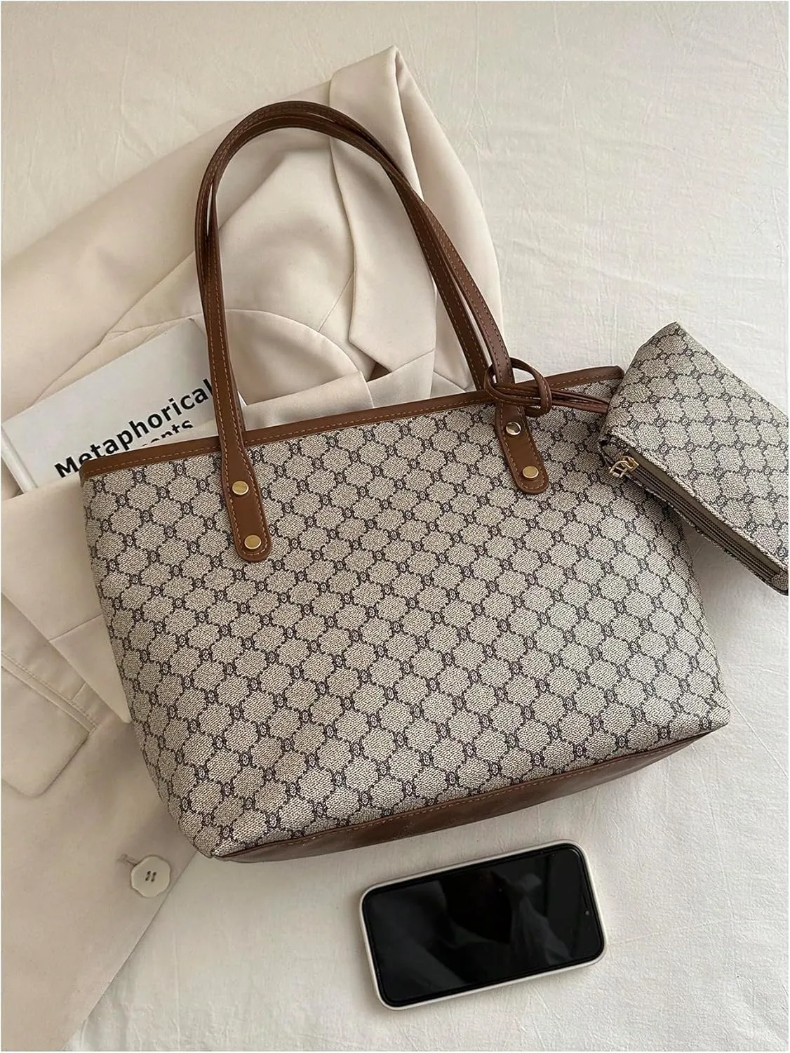 SHENHE Women's Vintage Tote Bag Large Capacity Travel Work Shoulder Bag Handbag with Mini Purse