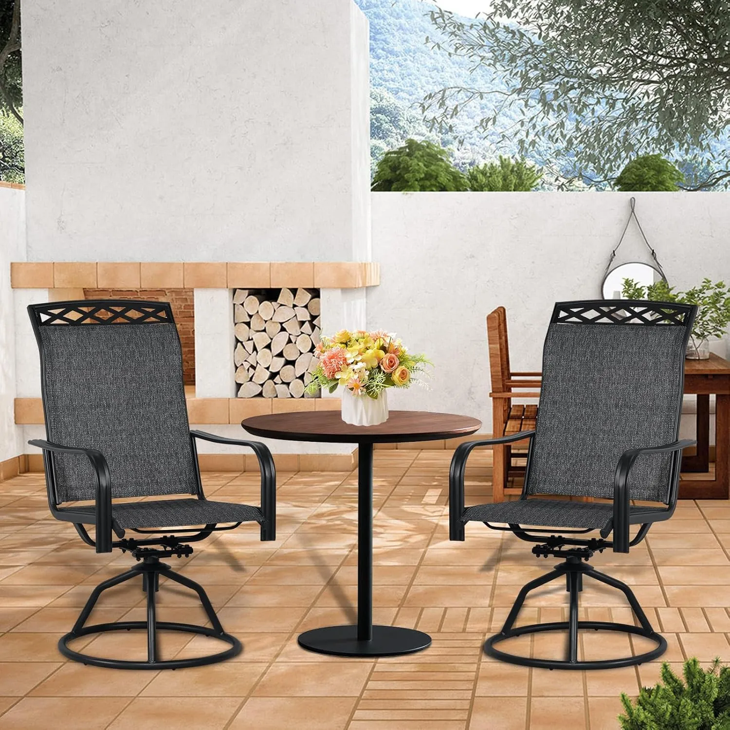SHGJ&SOFT Patio Swivel Chairs Set of 2, Outdoor Swivel Rocker Dining Chairs with All-Weather Textilene High Back & Metal Frame for Backyard, Deck, Lawn, Garden(Grey, Set of 2)