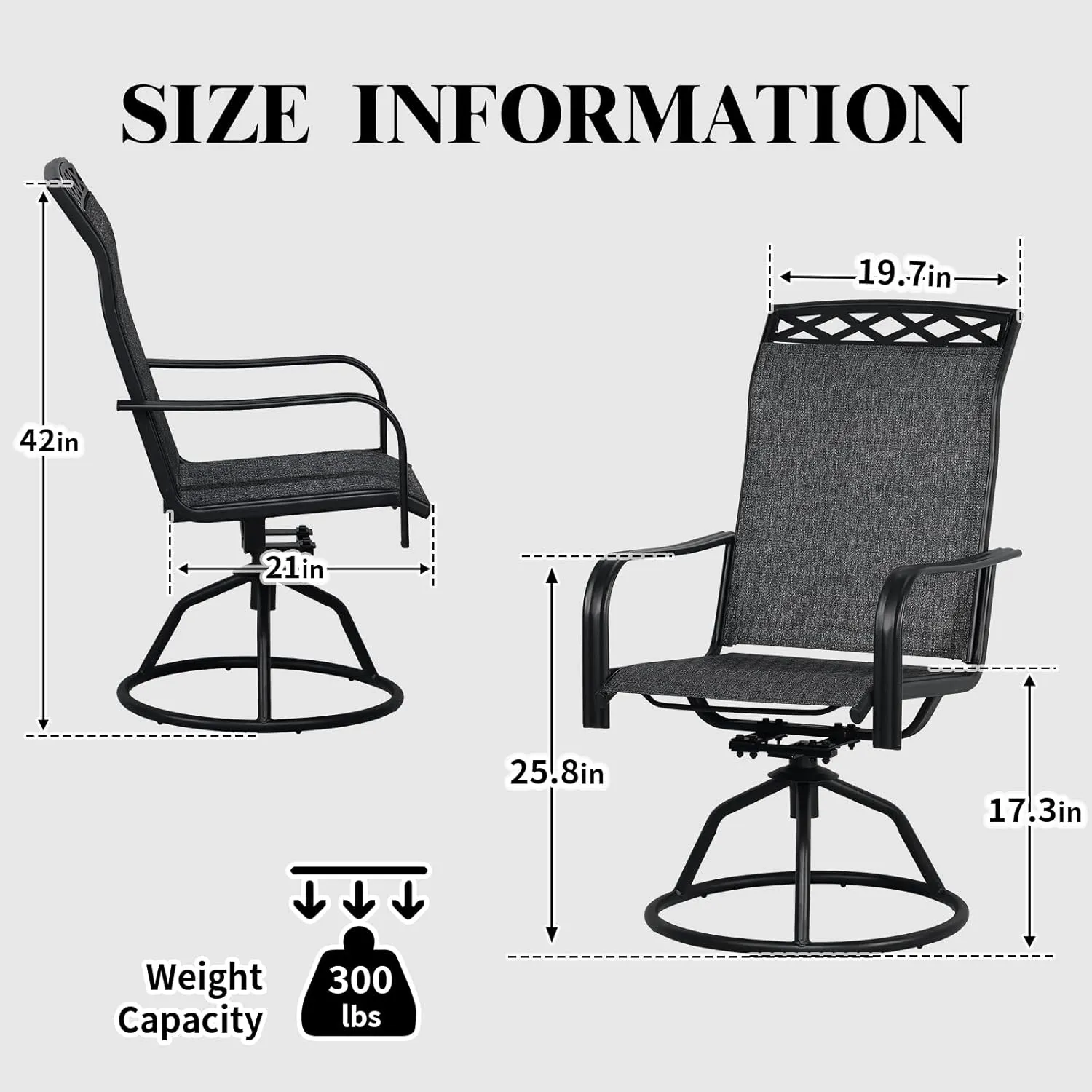 SHGJ&SOFT Patio Swivel Chairs Set of 2, Outdoor Swivel Rocker Dining Chairs with All-Weather Textilene High Back & Metal Frame for Backyard, Deck, Lawn, Garden(Grey, Set of 2)
