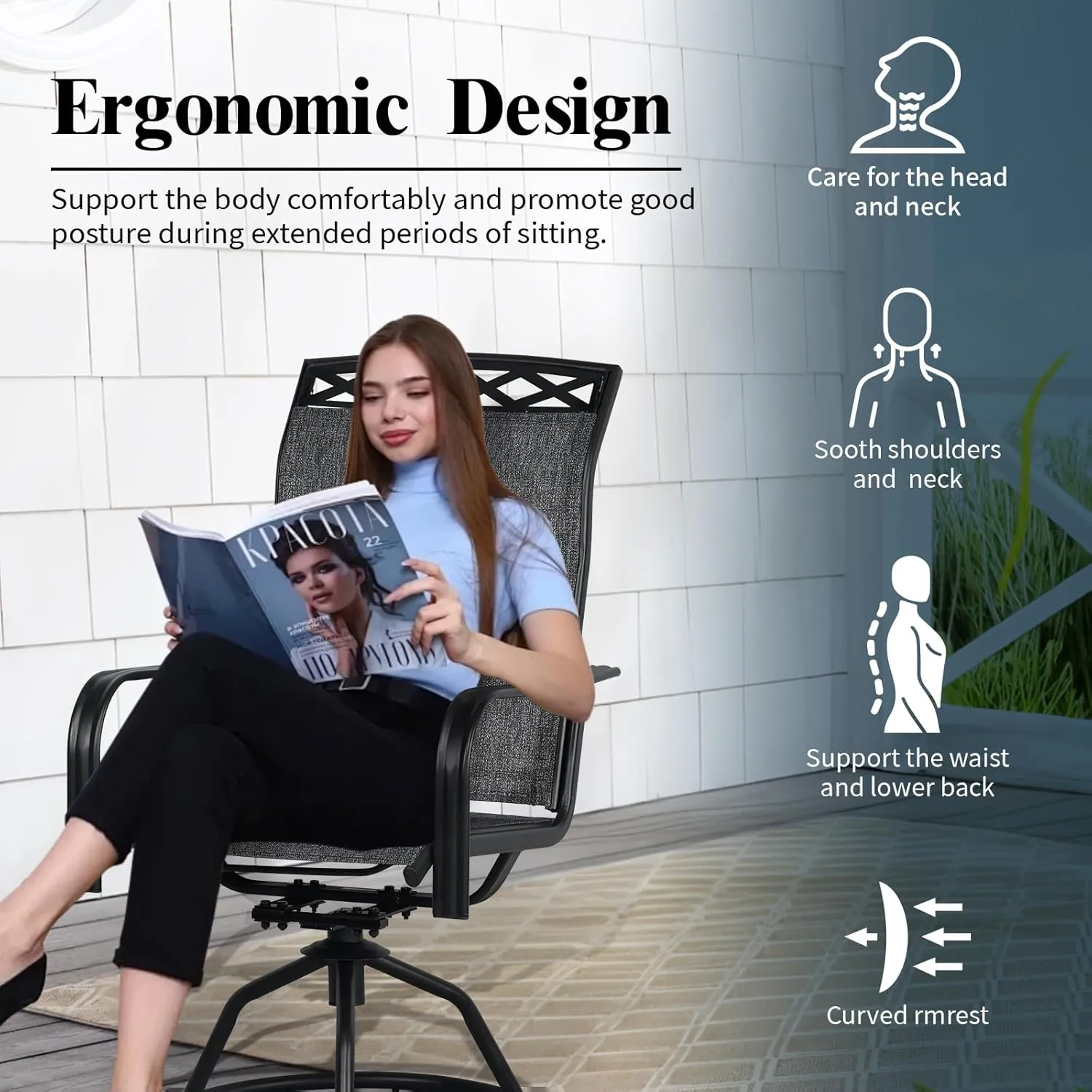 SHGJ&SOFT Patio Swivel Chairs Set of 2, Outdoor Swivel Rocker Dining Chairs with All-Weather Textilene High Back & Metal Frame for Backyard, Deck, Lawn, Garden(Grey, Set of 2)