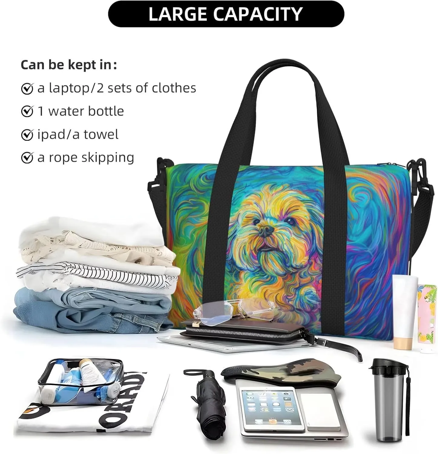 Shih Tzu print Travel Duffel Bag, Sports Tote Gym Bag, Swim Pool Bag Large Shoulder Tote Bag for Beach Weekender, 202-406-121