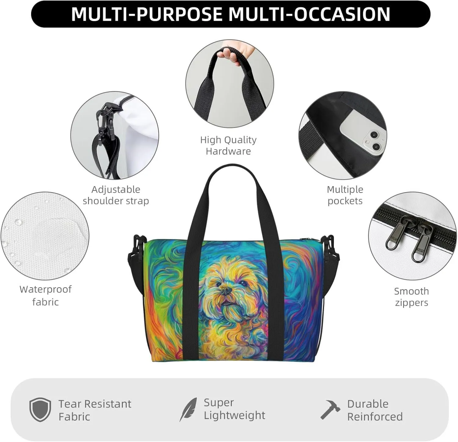 Shih Tzu print Travel Duffel Bag, Sports Tote Gym Bag, Swim Pool Bag Large Shoulder Tote Bag for Beach Weekender, 202-406-121