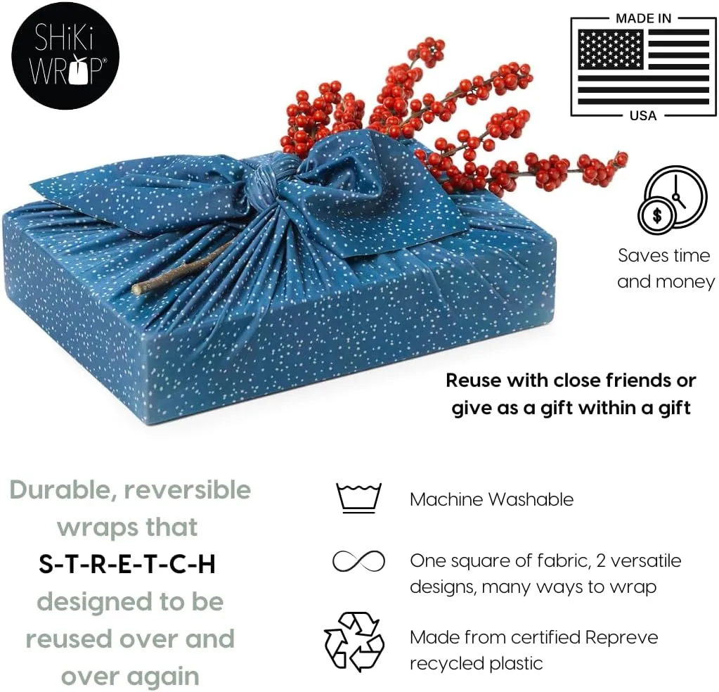 SHIKIWRAP Reusable Furoshiki Cloth Gift Wrap, 28" Large Square for Medium Gifts – Sustainable, Wrapping Cloth for All Occasions, Decorative Eco-Friendly Gift Wrap (Snowi)