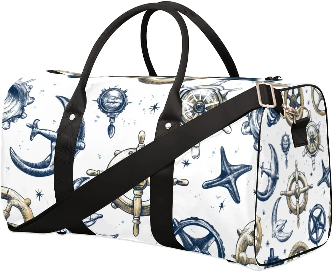 Ship Themed Travel Duffle Bag for Women Men Gym Duffel Foldable Bag Waterproof Weekender Vintage Rudder Duffle Tote