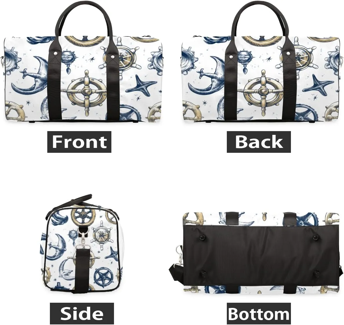 Ship Themed Travel Duffle Bag for Women Men Gym Duffel Foldable Bag Waterproof Weekender Vintage Rudder Duffle Tote
