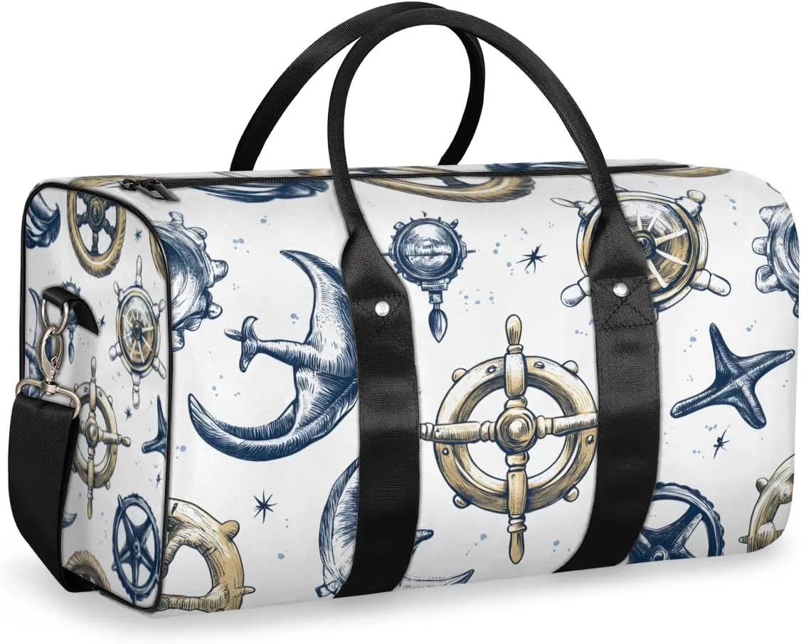 Ship Themed Travel Duffle Bag for Women Men Gym Duffel Foldable Bag Waterproof Weekender Vintage Rudder Duffle Tote