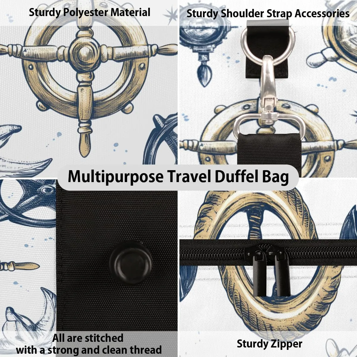 Ship Themed Travel Duffle Bag for Women Men Gym Duffel Foldable Bag Waterproof Weekender Vintage Rudder Duffle Tote