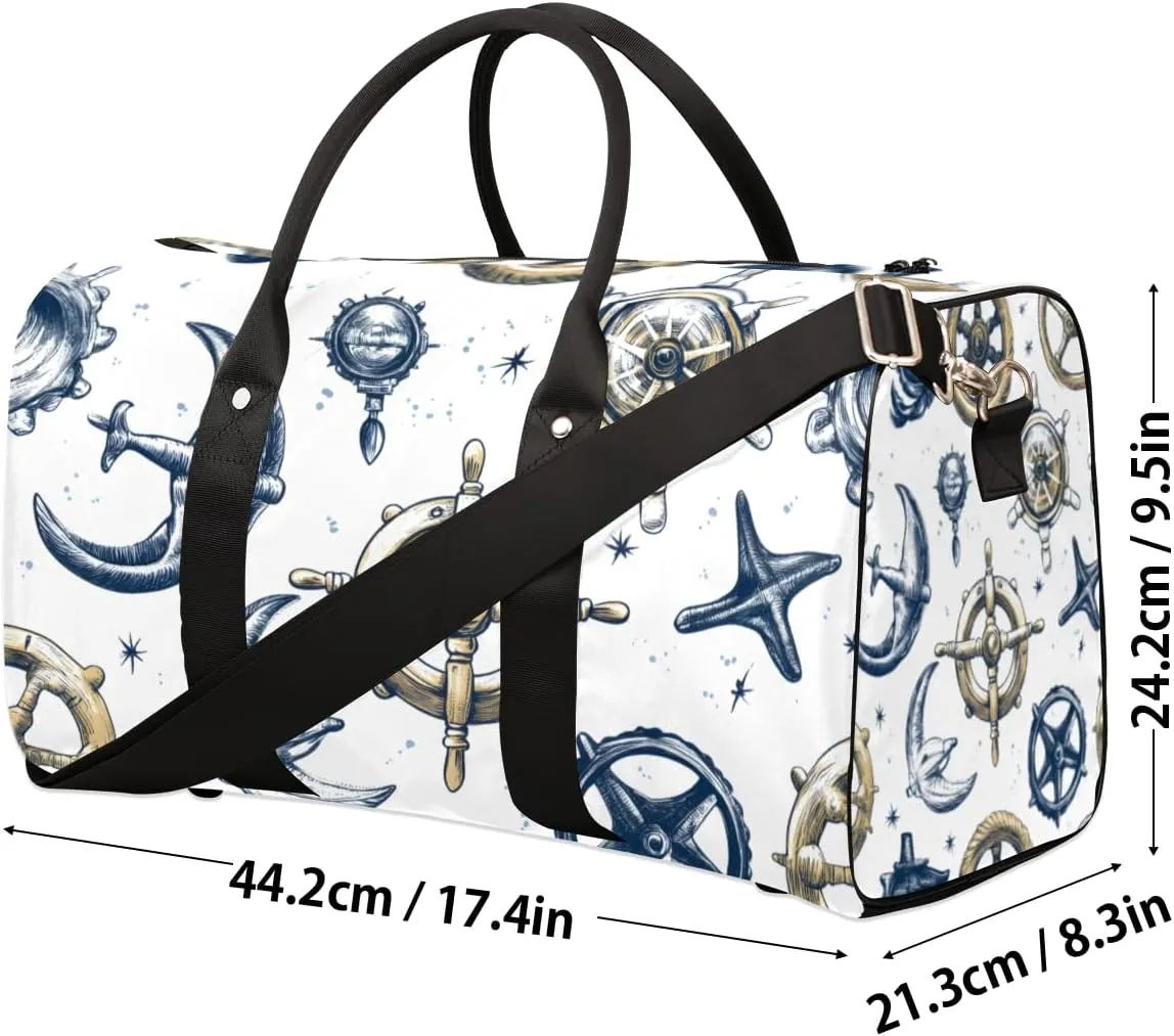Ship Themed Travel Duffle Bag for Women Men Gym Duffel Foldable Bag Waterproof Weekender Vintage Rudder Duffle Tote