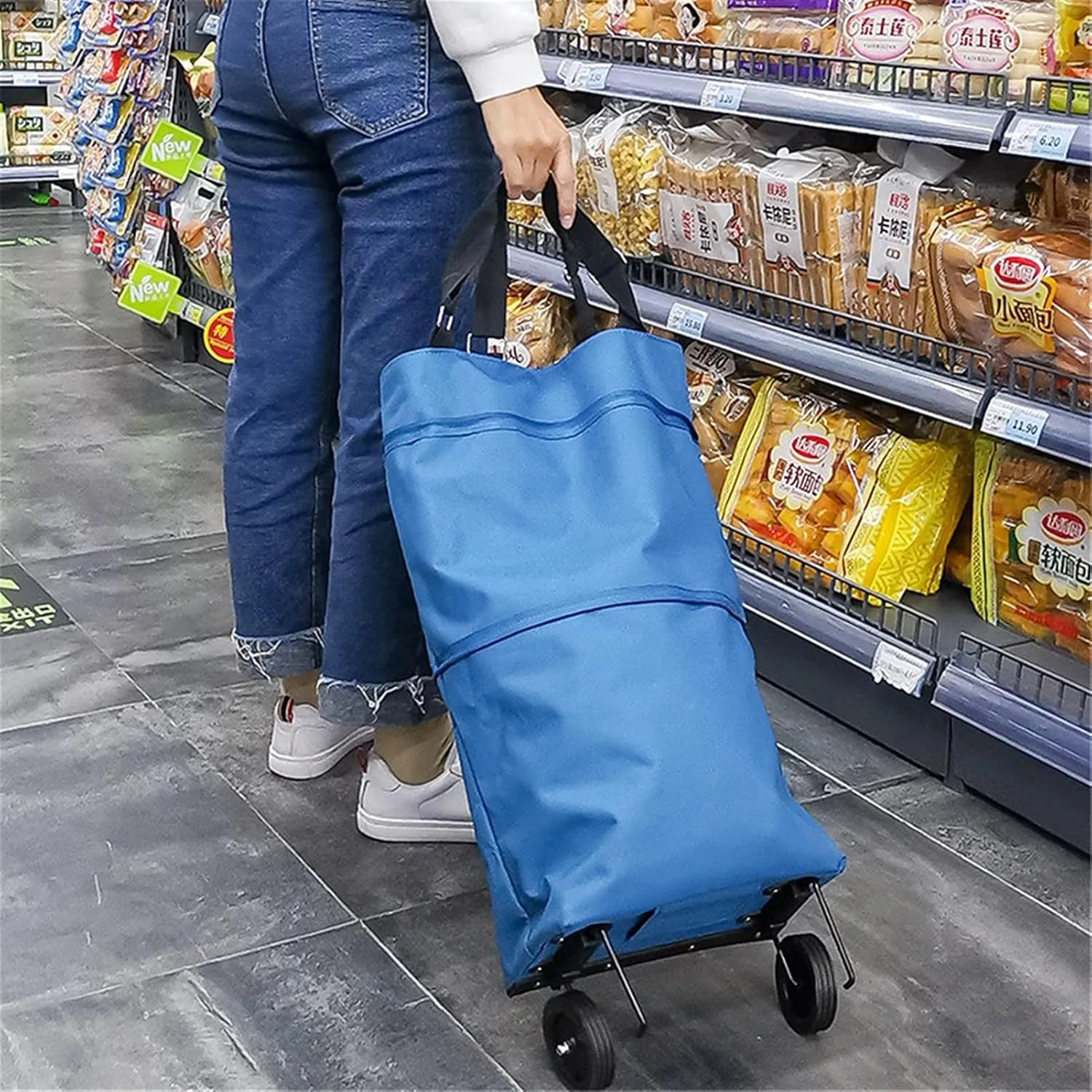 Shopping Cart Wheeled Foldable Shopping Bag Cart Double Rolling Wheels Loading Utility Shopping Laundry Grocery Luggage Folding Hand Truck (Color : Q 3)