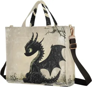 Shoulder Handbags for Women Black Gothic Dragon Print, Corduroy Tote Bag Large Capacity Small Size