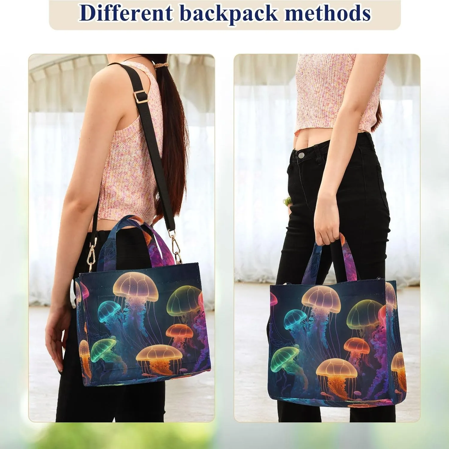 Shoulder Handbags for Women Rainbow Jellyfishes Print, Corduroy Tote Bag Large Capacity Small Size
