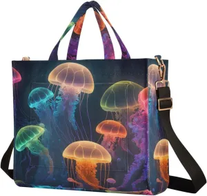 Shoulder Handbags for Women Rainbow Jellyfishes Print, Corduroy Tote Bag Large Capacity Small Size