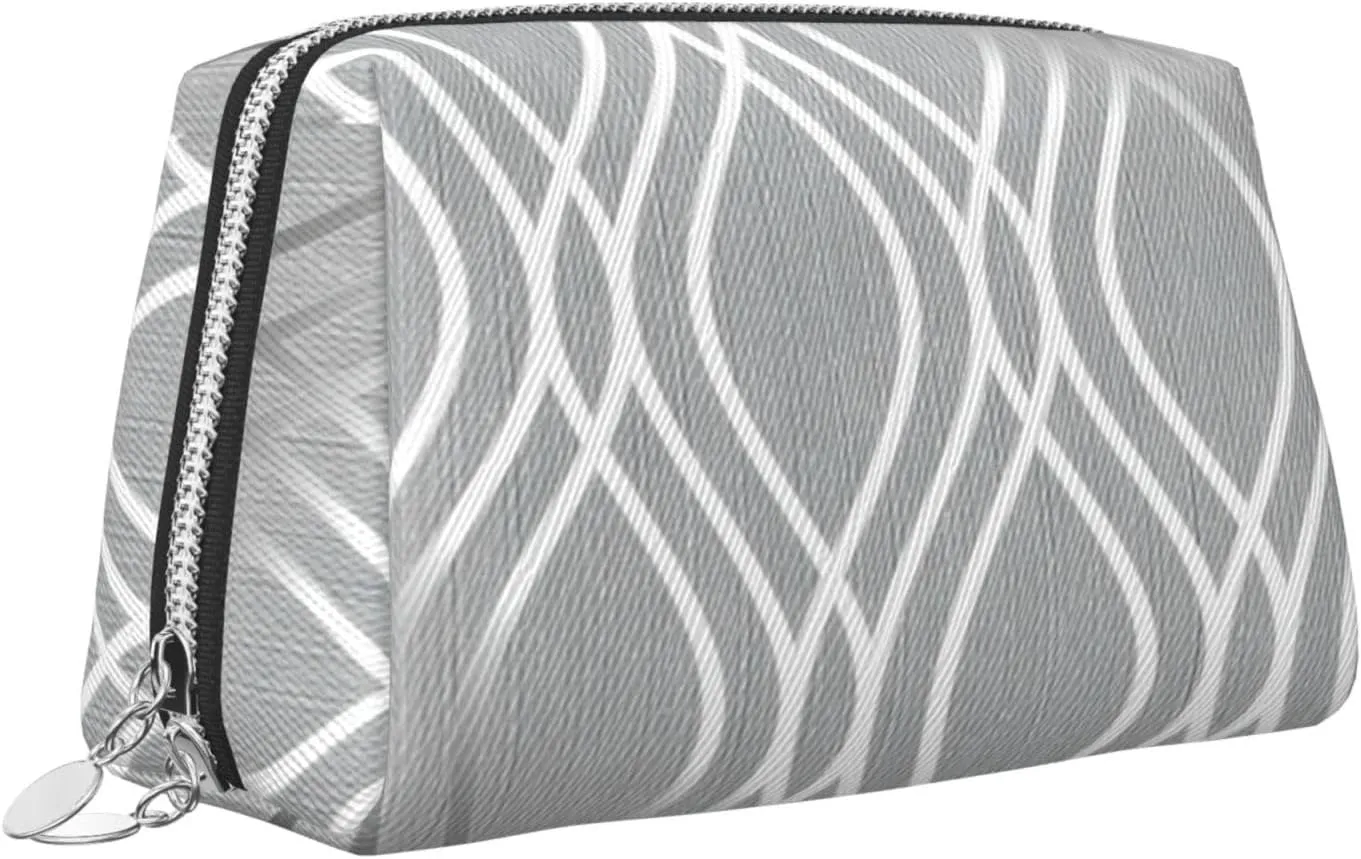 Silver Geometric Figure Travel-Ready Toiletry Bag, Compact Makeup Organizer For Women
