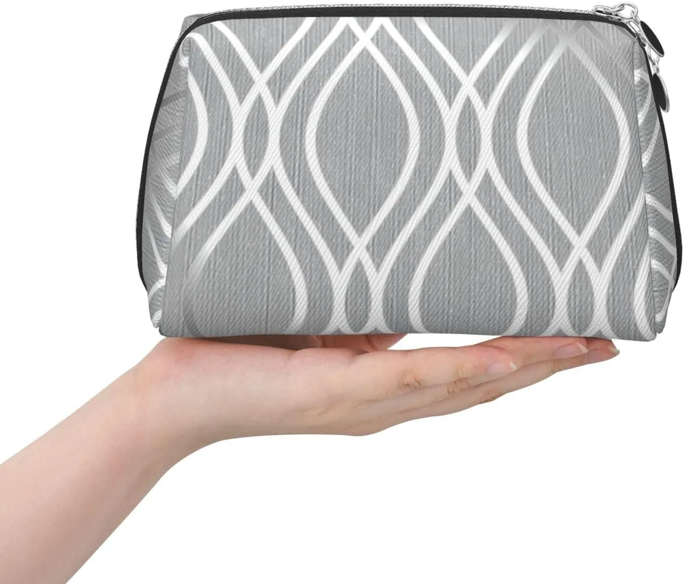 Silver Geometric Figure Travel-Ready Toiletry Bag, Compact Makeup Organizer For Women