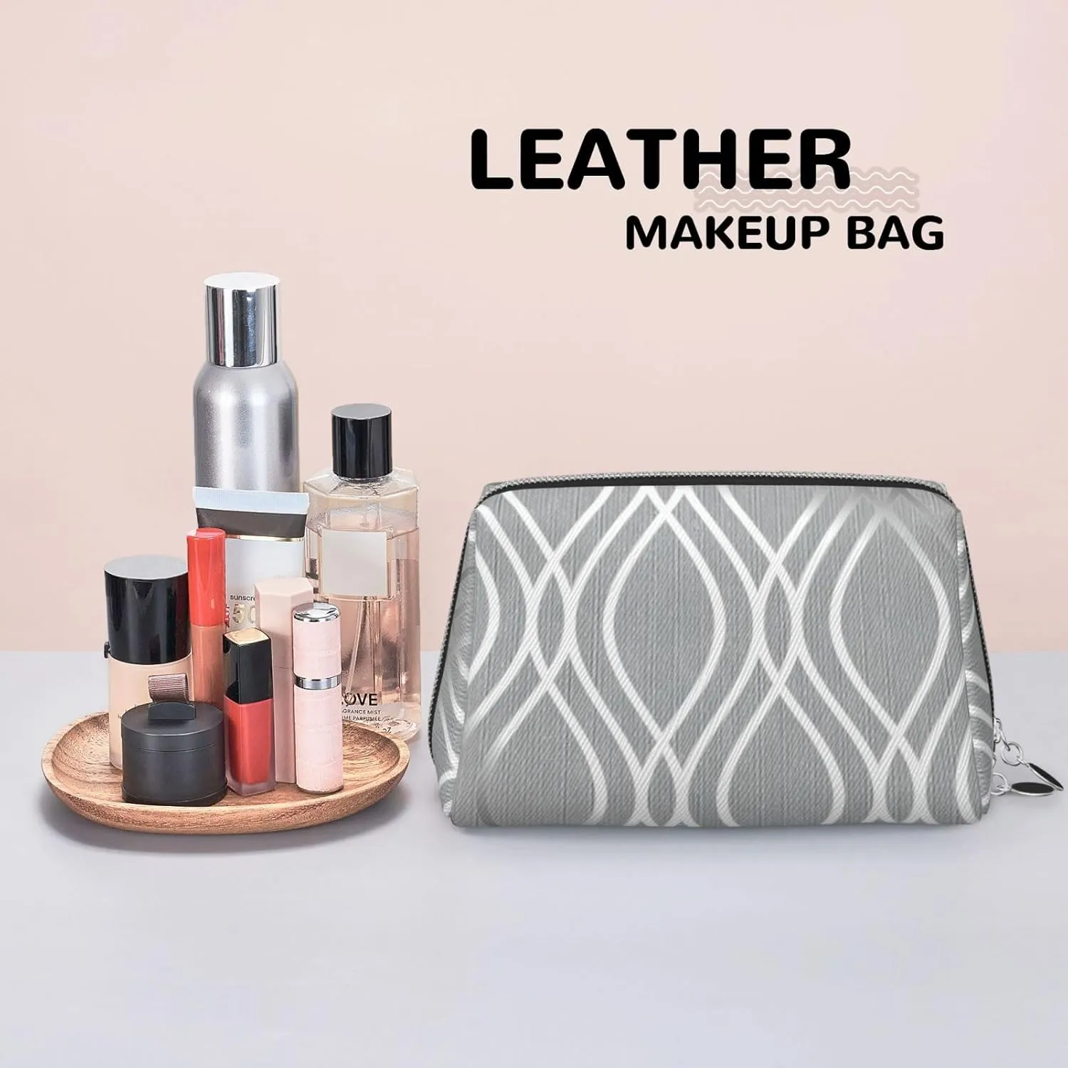Silver Geometric Figure Travel-Ready Toiletry Bag, Compact Makeup Organizer For Women