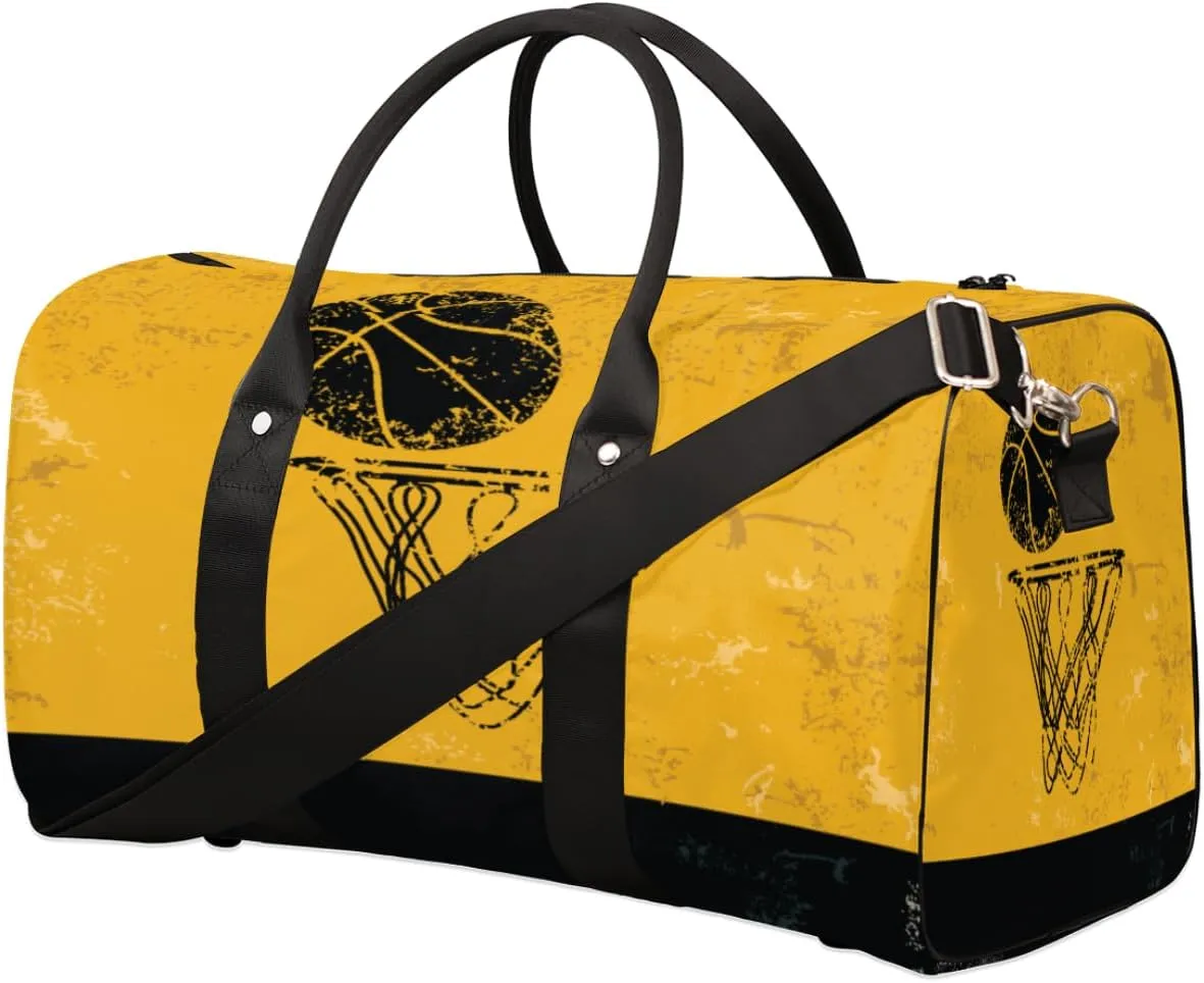 Sketch Basketball Travel Duffel Bag, Foldable Sport Gym Tote Bag, Waterproof Weekender Overnight Bag with Shoulder Strap, Carry On Luggage Handbag for Men and Women