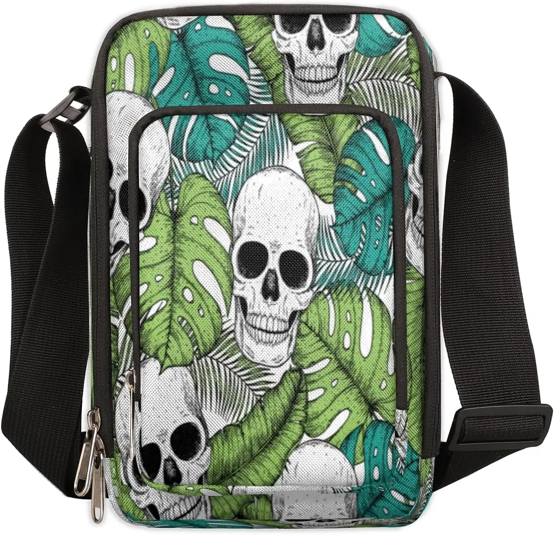 Skull Tropic Leaf Small Crossbody Bags for Women Trendy Cross Body Phone Purse Wallet Mens Travel Crossbody Bag Side Shoulder Bag