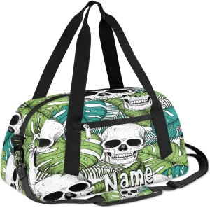 Skull Tropic Leaf Travel Bag for Kids Duffle Bag Boys Personalized Name Weekender Bag Mini Sport Gym Duffel Bag Girls Sleepover Bag Overnight Duffle Kids Customized Gift