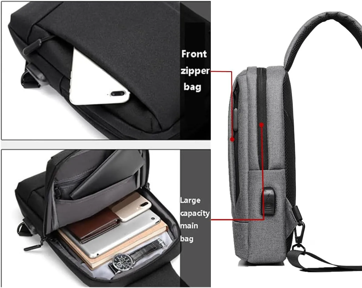 Sling Bag for Men,Shoulder Bag,Messenger Bag with USB Charging Port,Lightweight Crossbody Bag for Work Satchel