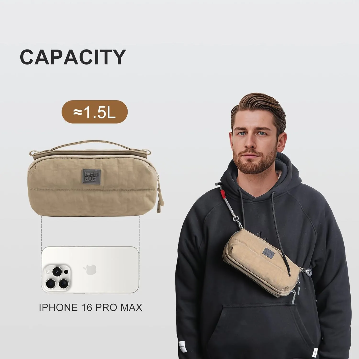 Sling Bag for Men/Women,Lightweight Nylon Travel Essential with Detachable Cord,Fanny Pack Crossbody Shoulder