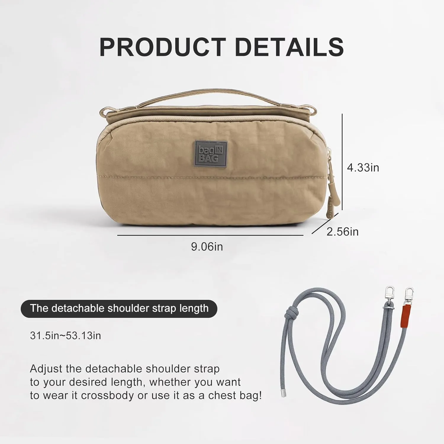 Sling Bag for Men/Women,Lightweight Nylon Travel Essential with Detachable Cord,Fanny Pack Crossbody Shoulder