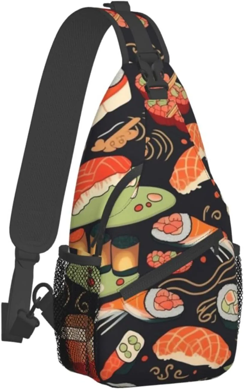 Sling Bag for Women Men Japanese sushi shrimp Cross Chest Bag Diagonally Casual Fashion Travel Hiking Daypack