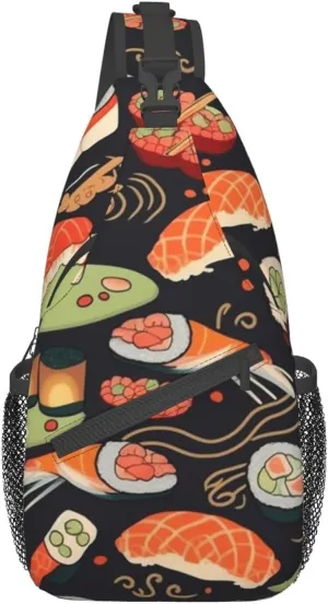 Sling Bag for Women Men Japanese sushi shrimp Cross Chest Bag Diagonally Casual Fashion Travel Hiking Daypack