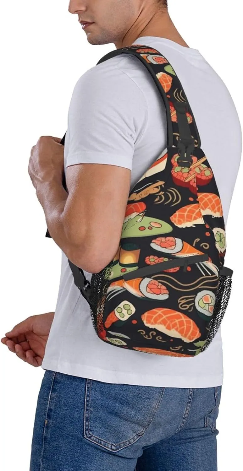 Sling Bag for Women Men Japanese sushi shrimp Cross Chest Bag Diagonally Casual Fashion Travel Hiking Daypack