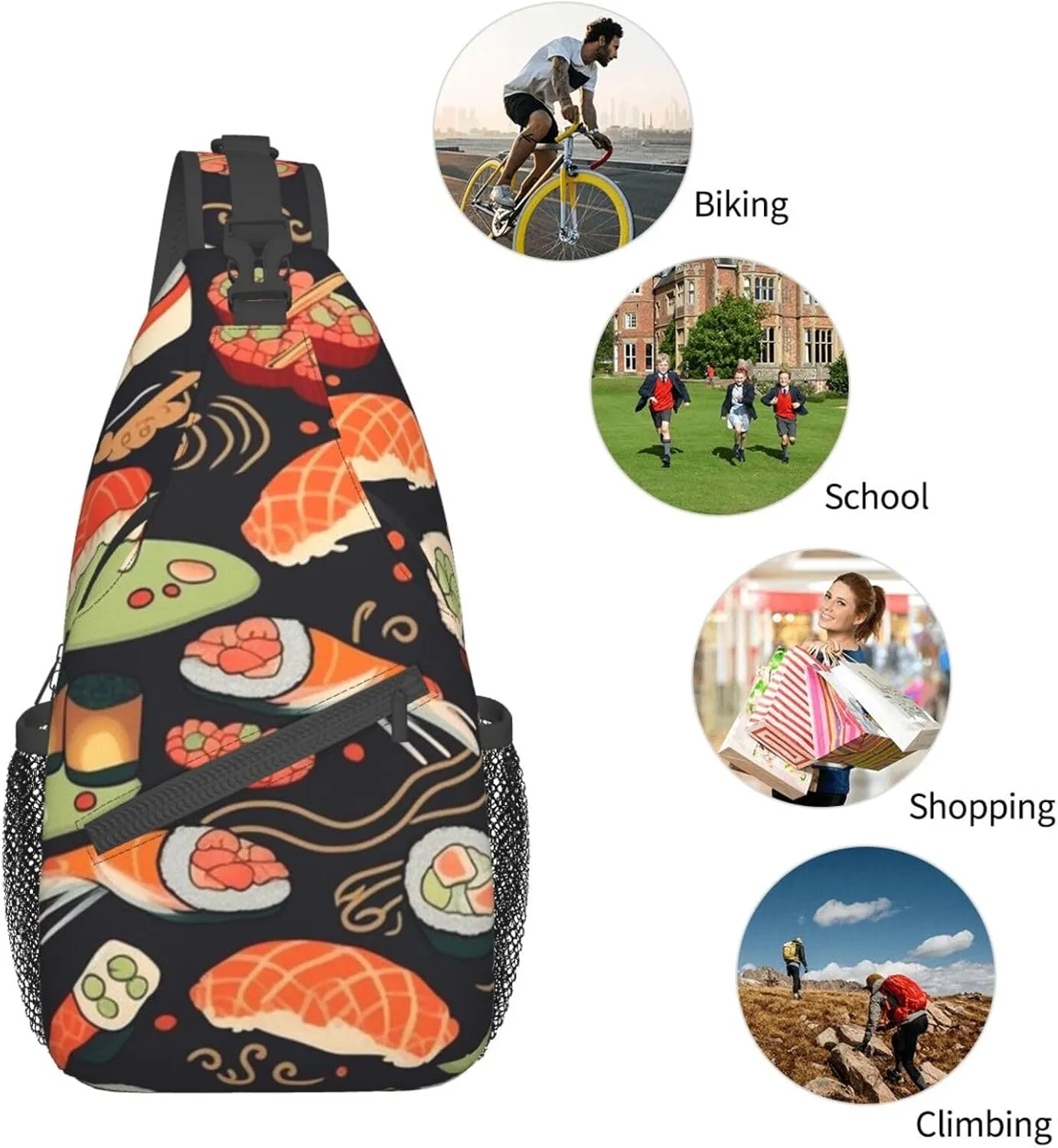 Sling Bag for Women Men Japanese sushi shrimp Cross Chest Bag Diagonally Casual Fashion Travel Hiking Daypack