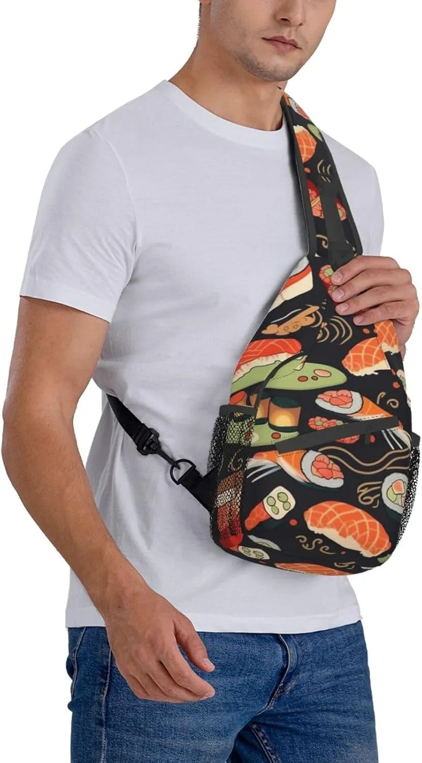 Sling Bag for Women Men Japanese sushi shrimp Cross Chest Bag Diagonally Casual Fashion Travel Hiking Daypack
