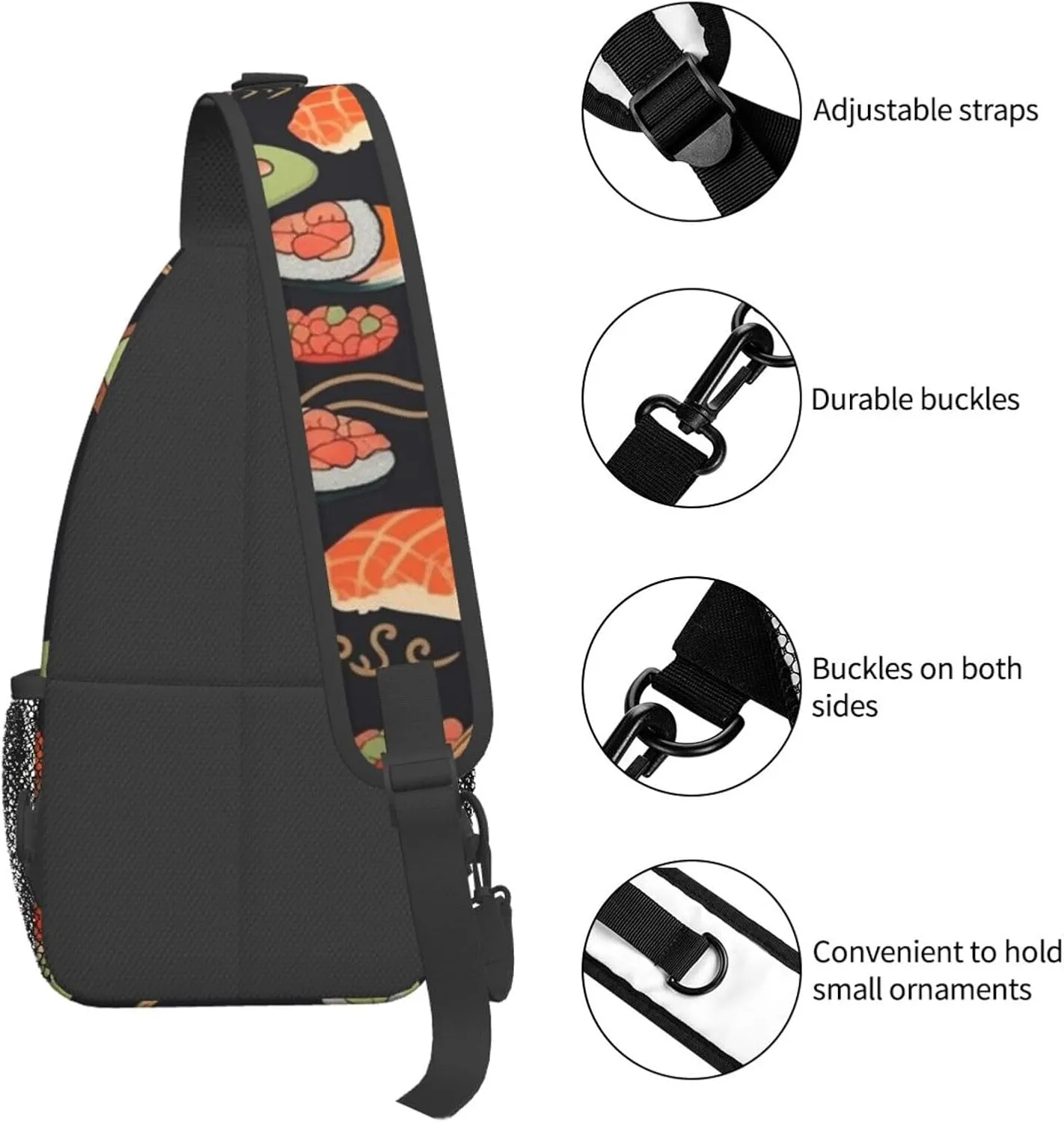 Sling Bag for Women Men Japanese sushi shrimp Cross Chest Bag Diagonally Casual Fashion Travel Hiking Daypack