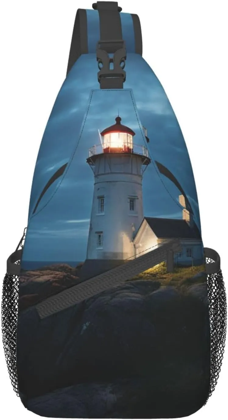 Sling Bag for Women Men Lighthouse at night Cross Chest Bag Diagonally Casual Fashion Travel Hiking Daypack