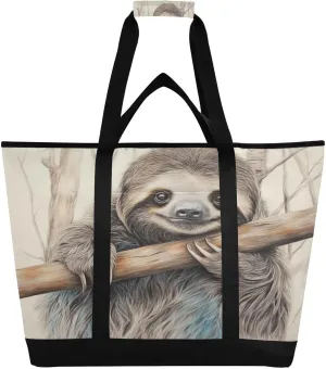 Sloth on The Branch Reusable Insulated Lunchbox Cooler Bag, Leakproof Kitchen Grocery Bag Collapsible Portable Cooler Tote Bag for Picnic, Camping, Office, Travel