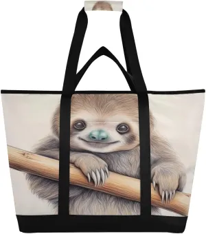 Sloth on The Branch Reusable Insulated Lunchbox Cooler Bag, Leakproof Kitchen Grocery Bag Collapsible Portable Cooler Tote Bag for Picnic, Camping, Office, Travel