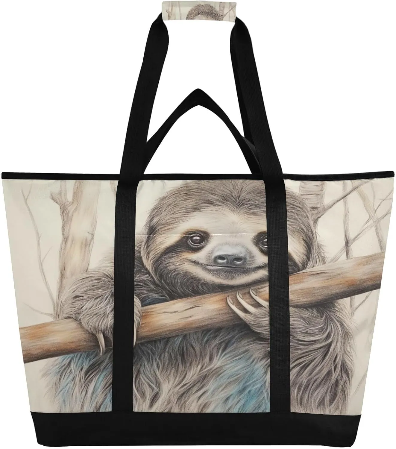 Sloth on The Branch Reusable Insulated Lunchbox Cooler Bag, Leakproof Kitchen Grocery Bag Collapsible Portable Cooler Tote Bag for Picnic, Camping, Office, Travel