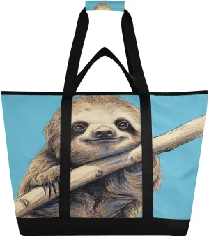 Sloth on The Branch Reusable Insulated Lunchbox Cooler Bag, Leakproof Kitchen Grocery Bag Collapsible Portable Cooler Tote Bag for Picnic, Camping, Office, Travel