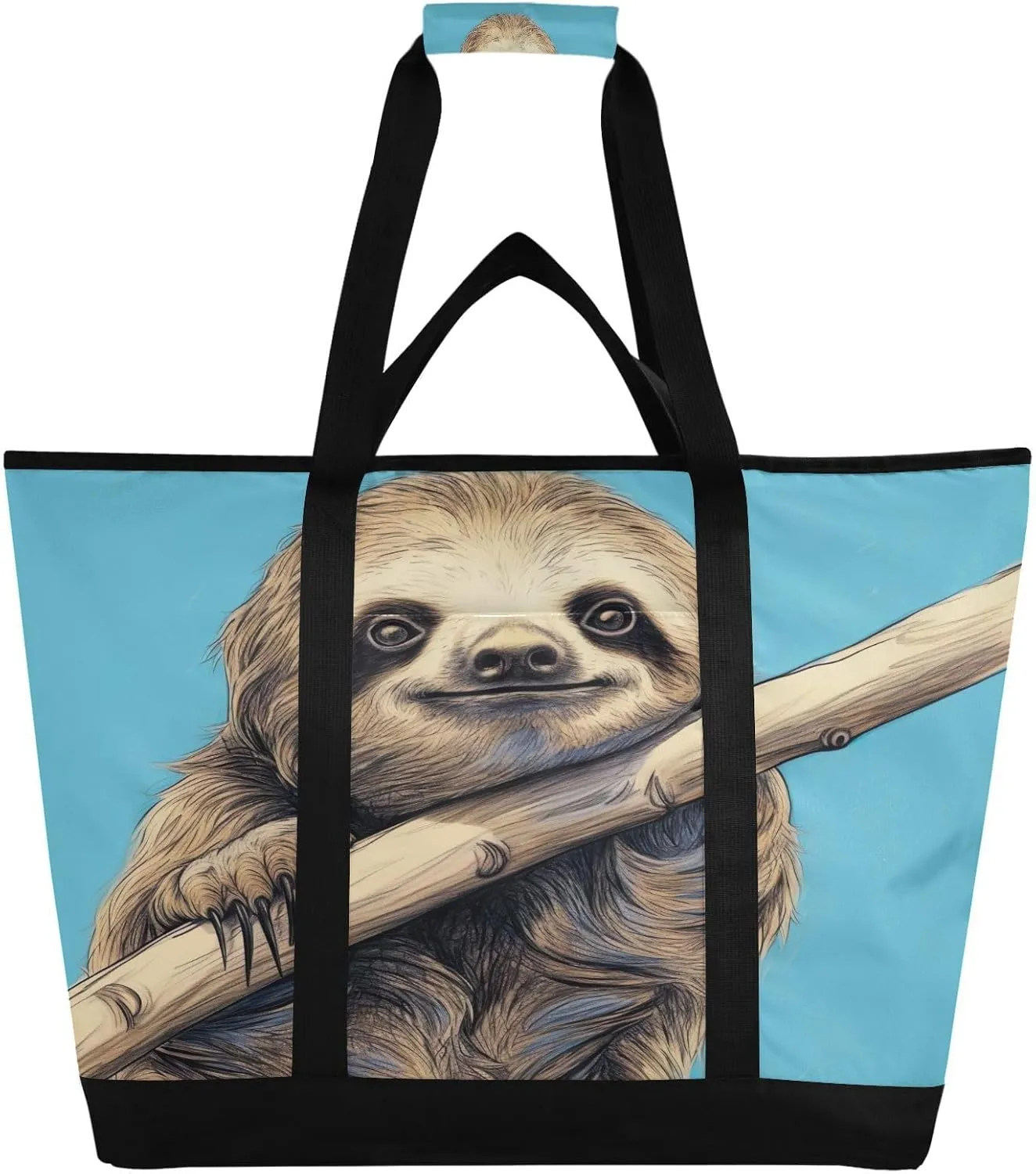 Sloth on The Branch Reusable Insulated Lunchbox Cooler Bag, Leakproof Kitchen Grocery Bag Collapsible Portable Cooler Tote Bag for Picnic, Camping, Office, Travel